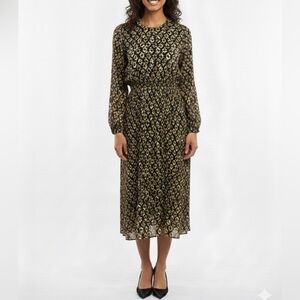 NWT Lola Italy Silk Blend Long Sleeve Geometric Midi Dress Bohemian Sz M